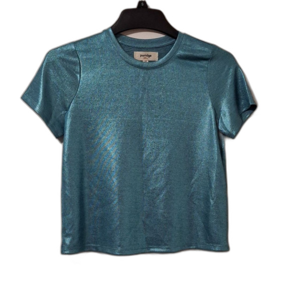 NWT Anthropologie Porridge Shine Glam Tee Blue Metallic Womens Size XS - Picture 1 of 7